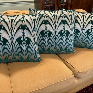 Elegant Green and Silver Decorative Patterned Throw Pillows